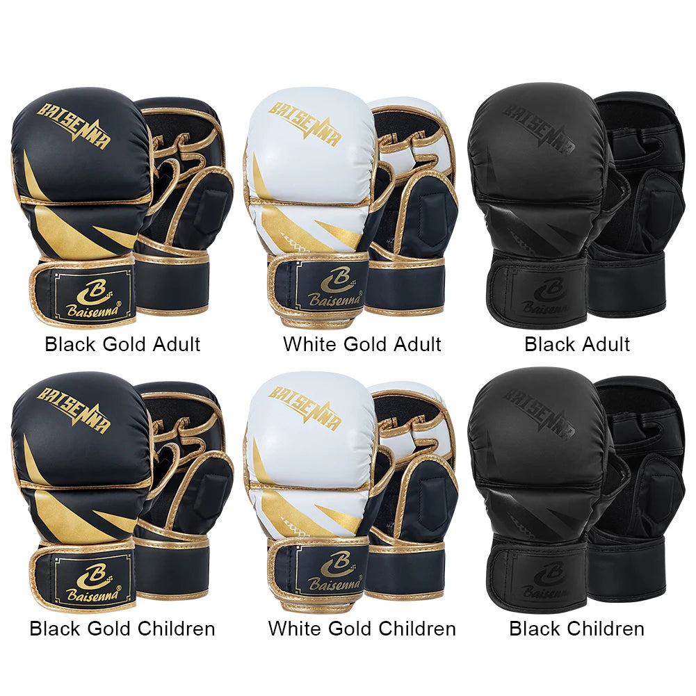 Half Finger Boxing Gloves PU Leather Heavy Punching Bag Gloves Kickboxing Gloves Boxing Training Accessories for Adult Children