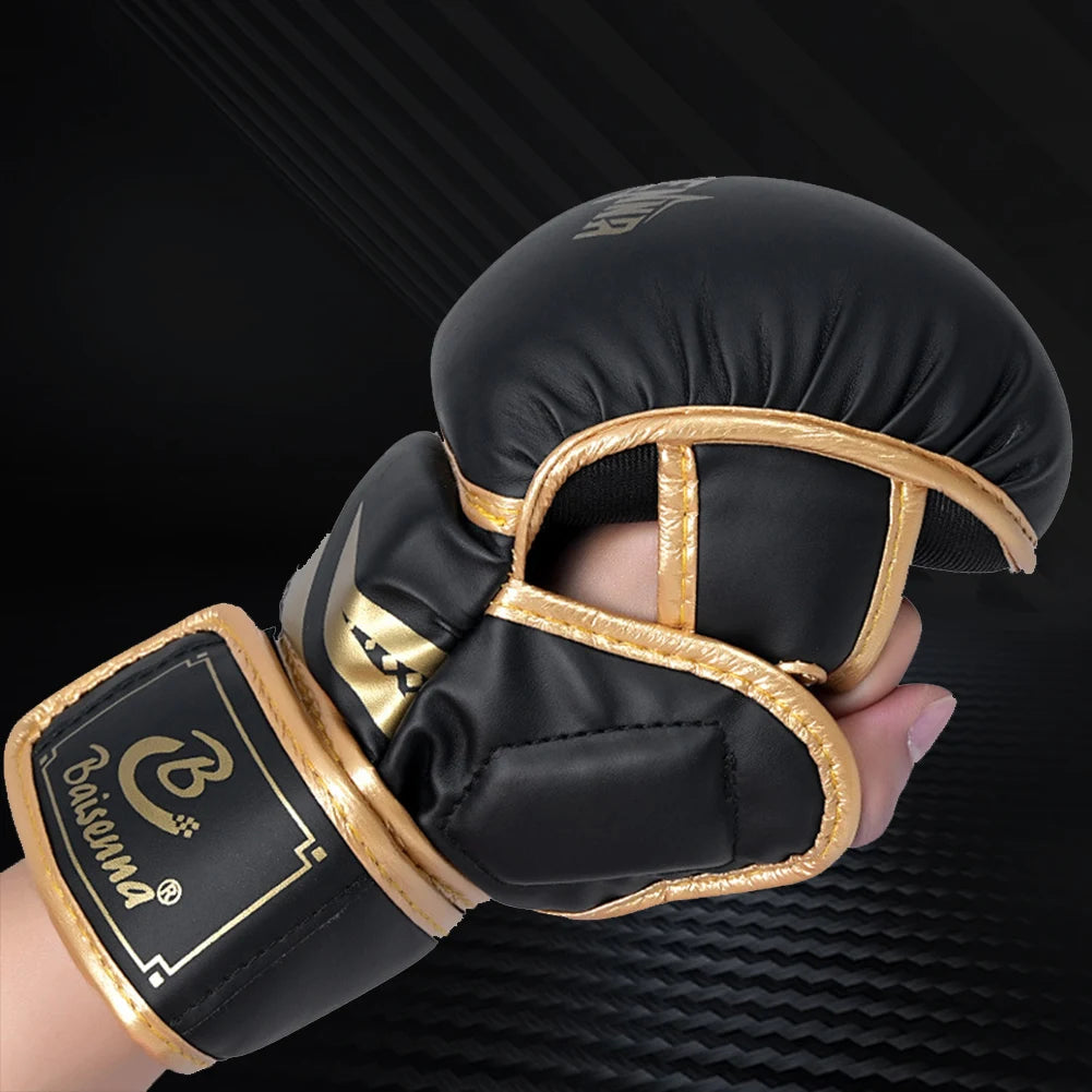 Half Finger Boxing Gloves PU Leather Heavy Punching Bag Gloves Kickboxing Gloves Boxing Training Accessories for Adult Children