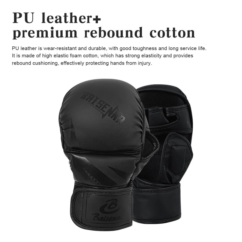 Half Finger Boxing Gloves PU Leather Heavy Punching Bag Gloves Kickboxing Gloves Boxing Training Accessories for Adult Children